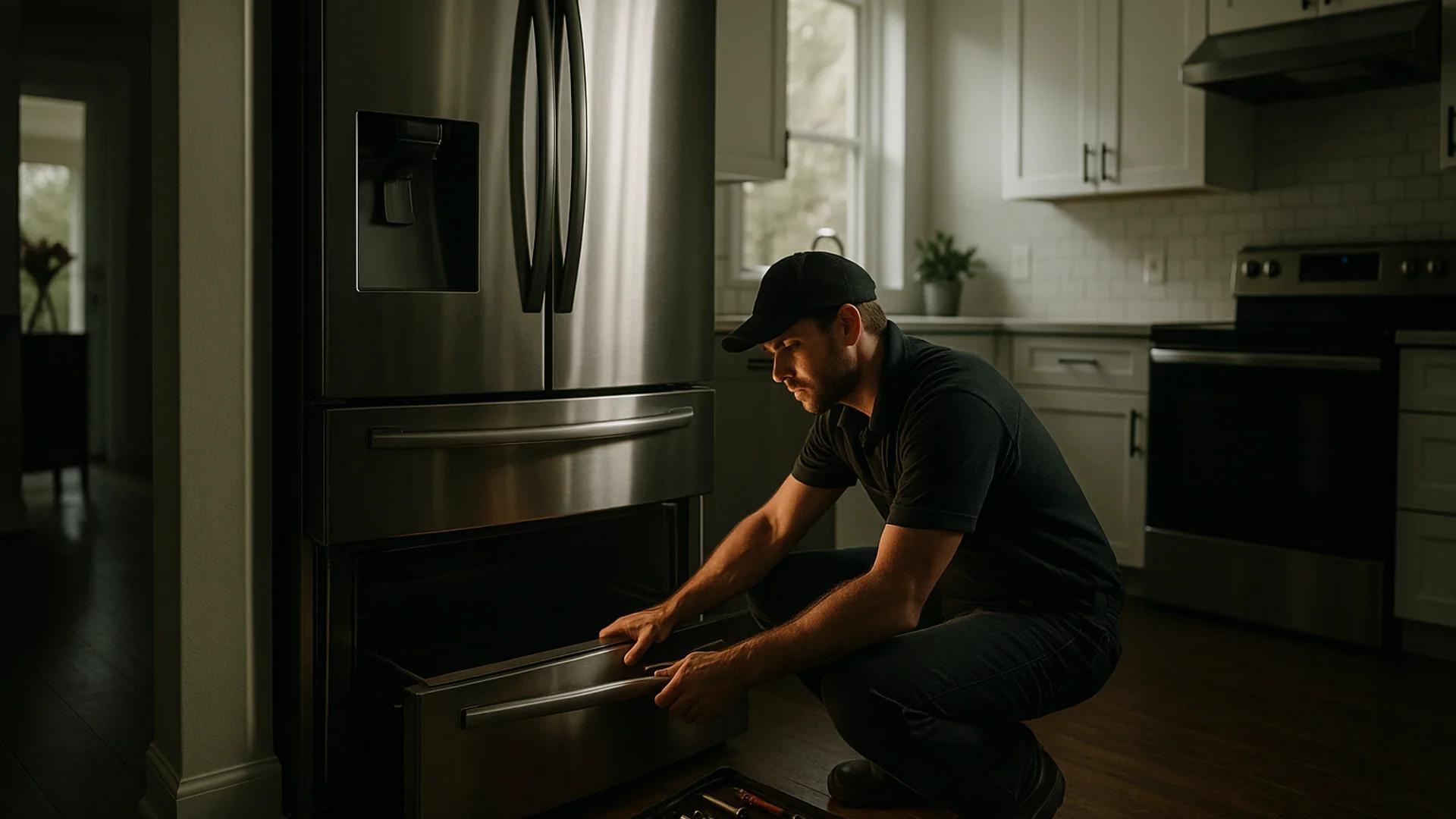 Evening cinematic interior with reliable appliances ready for everyday use